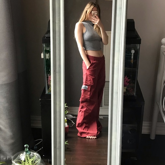 adidas Pants - Y2K Adidas brick red straight leg cargo pant